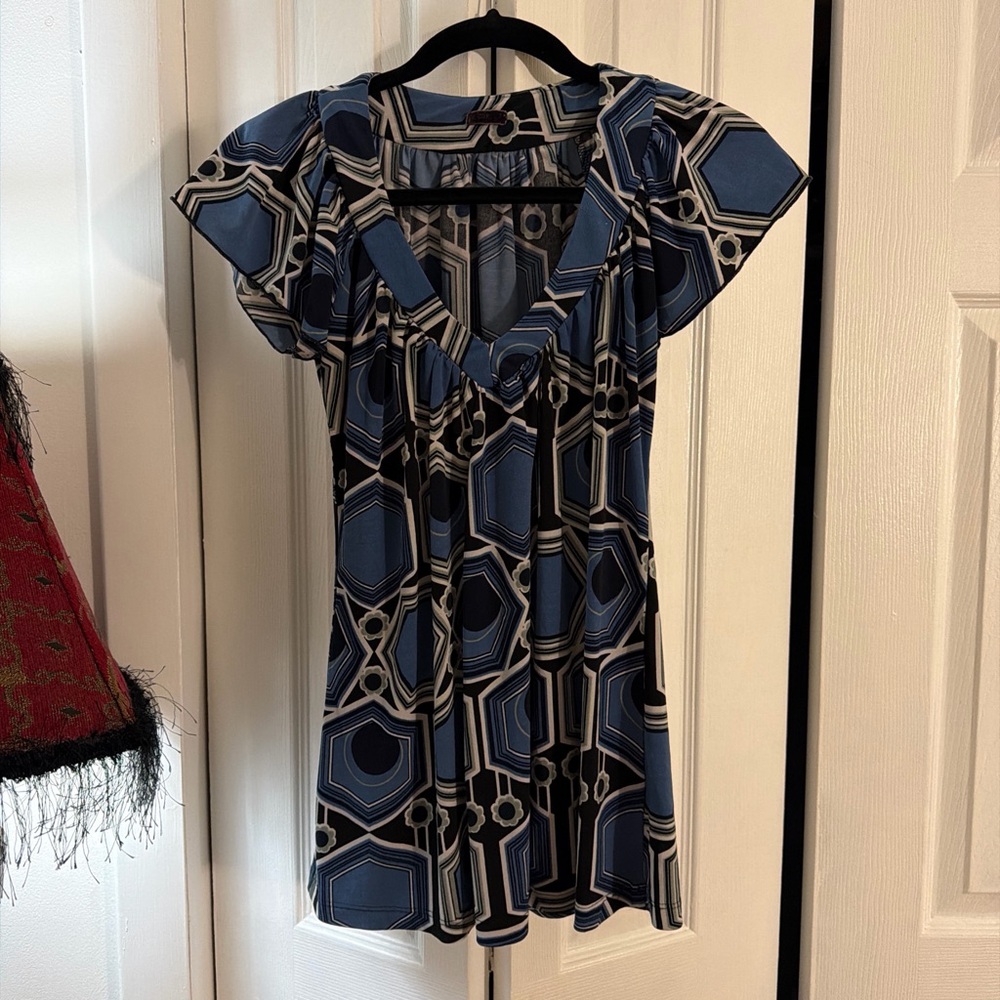 Core Blue Geometric V-Neck Tunic Top